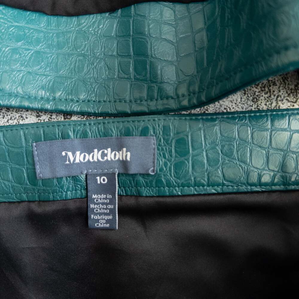 Modcloth Crocodile Rock Moto‎ Jacket & Mini Skirt, Faux Leather, Teal - Picture 5 of 8